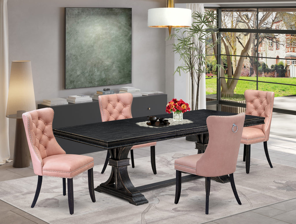 Luxe by East West Furniture LEDA5-SBB-23 5 Pieces Modern Dining Set Includes a Rectangle Kitchen Table and 4 Beige Red Faux Leather Dining Chairs, Sand Blasting Black