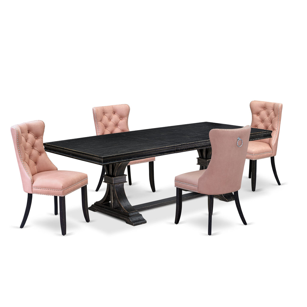 Luxe by East West Furniture LEDA5-SBB-23 5 Pieces Modern Dining Set Includes a Rectangle Kitchen Table and 4 Beige Red Faux Leather Dining Chairs, Sand Blasting Black