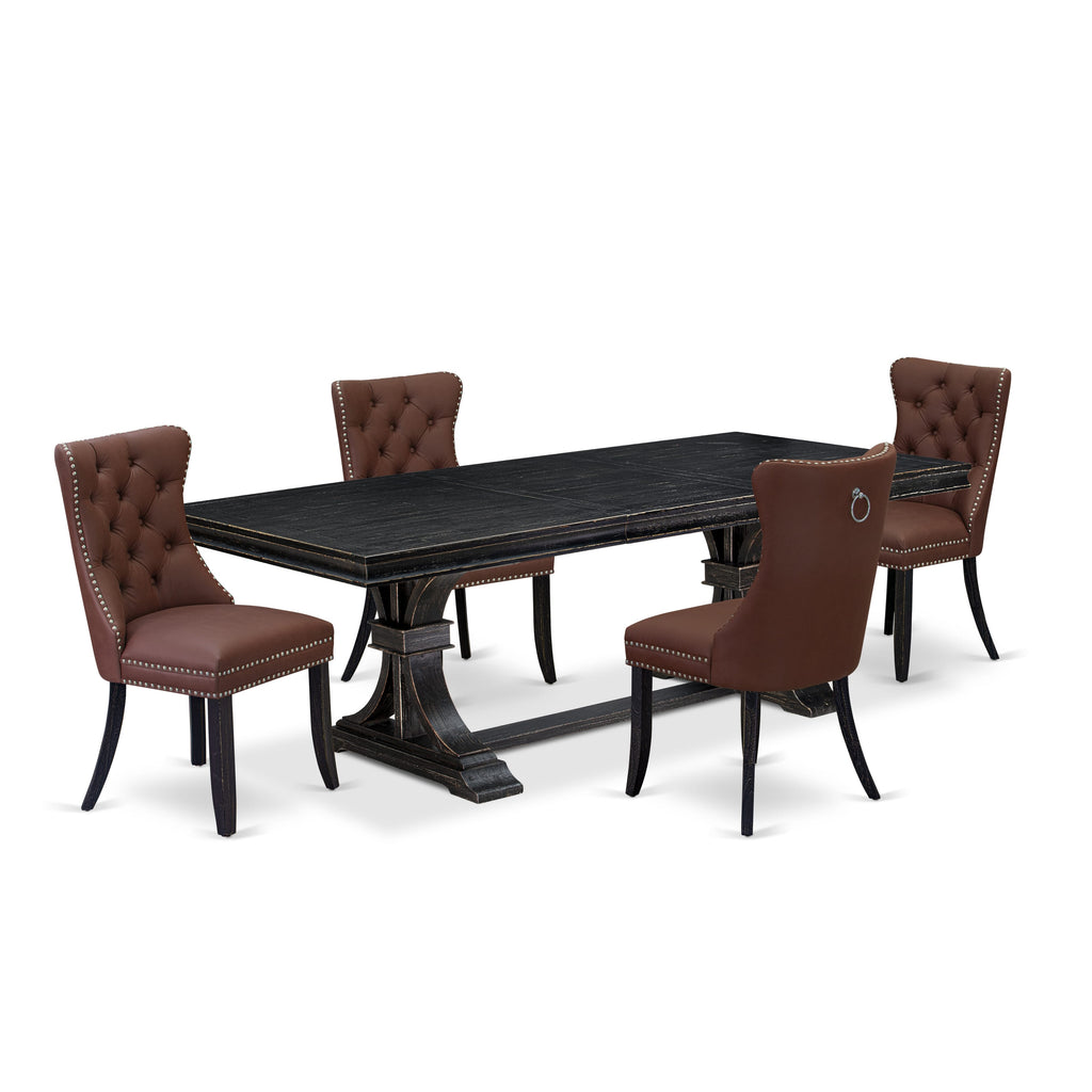 Luxe by East West Furniture LEDA5-SBB-26 - 5-piece dining set includes a dining table and 4 Burgundy Faux Leather Parson Chairs with Button Tufted Chair Back - Sand Blasting Black Finish