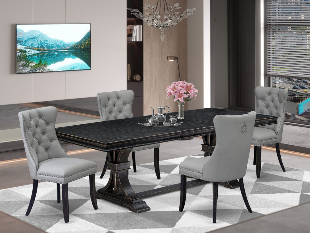 Luxe by East West Furniture LEDA5-SBB-27 - 5-piece kitchen dining set includes a wooden table and 4 Light Gray Faux Leather Parson Chairs with Button Tufted Chair Back - Sand Blasting Black Finish