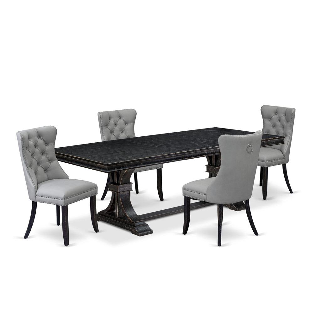 Luxe by East West Furniture LEDA5-SBB-27 - 5-piece kitchen dining set includes a wooden table and 4 Light Gray Faux Leather Parson Chairs with Button Tufted Chair Back - Sand Blasting Black Finish