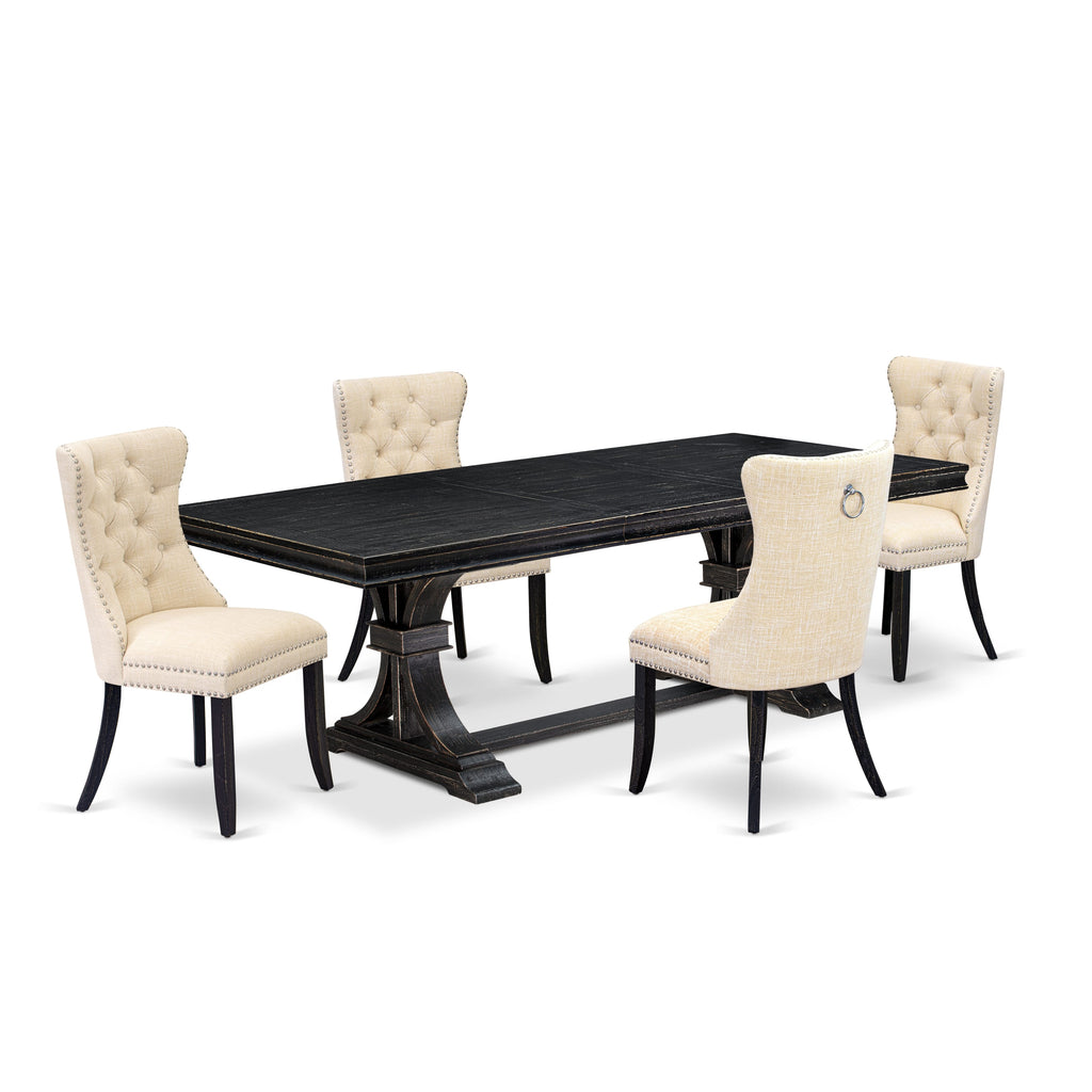Luxe by East West Furniture LEDA5-SBB-32 - 5-piece kitchen table set consists of a dinner table and 4 Light Beige Linen Fabric kitchen chairs with Button Tufted Chair Back - Sand Blasting Black Finish.