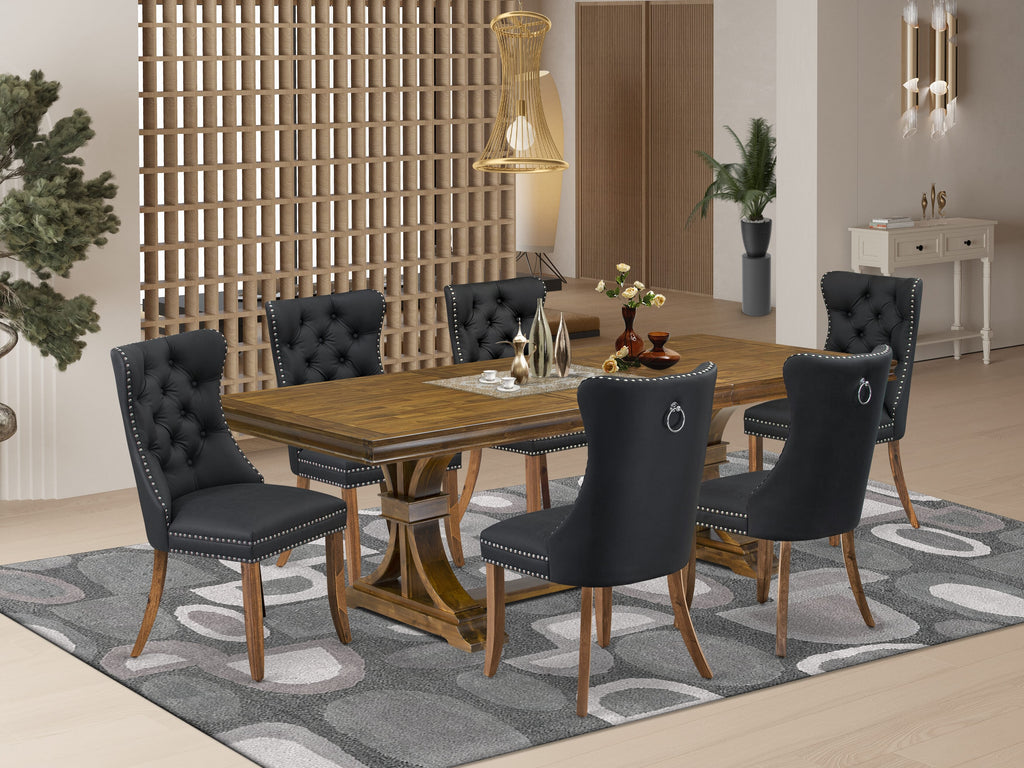 Luxe by East West Furniture LEDA7-AWA-12 7-piece Kitchen Table Set includes a Dining Table and 6 Dark Grey PU Leather Dining room Chairs with Button tufted Back - Antique Walnut Finish