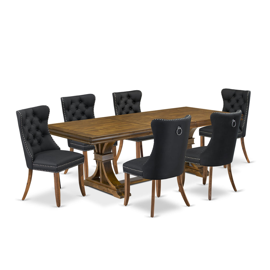 Luxe by East West Furniture LEDA7-AWA-12 7-piece Kitchen Table Set includes a Dining Table and 6 Dark Grey PU Leather Dining room Chairs with Button tufted Back - Antique Walnut Finish