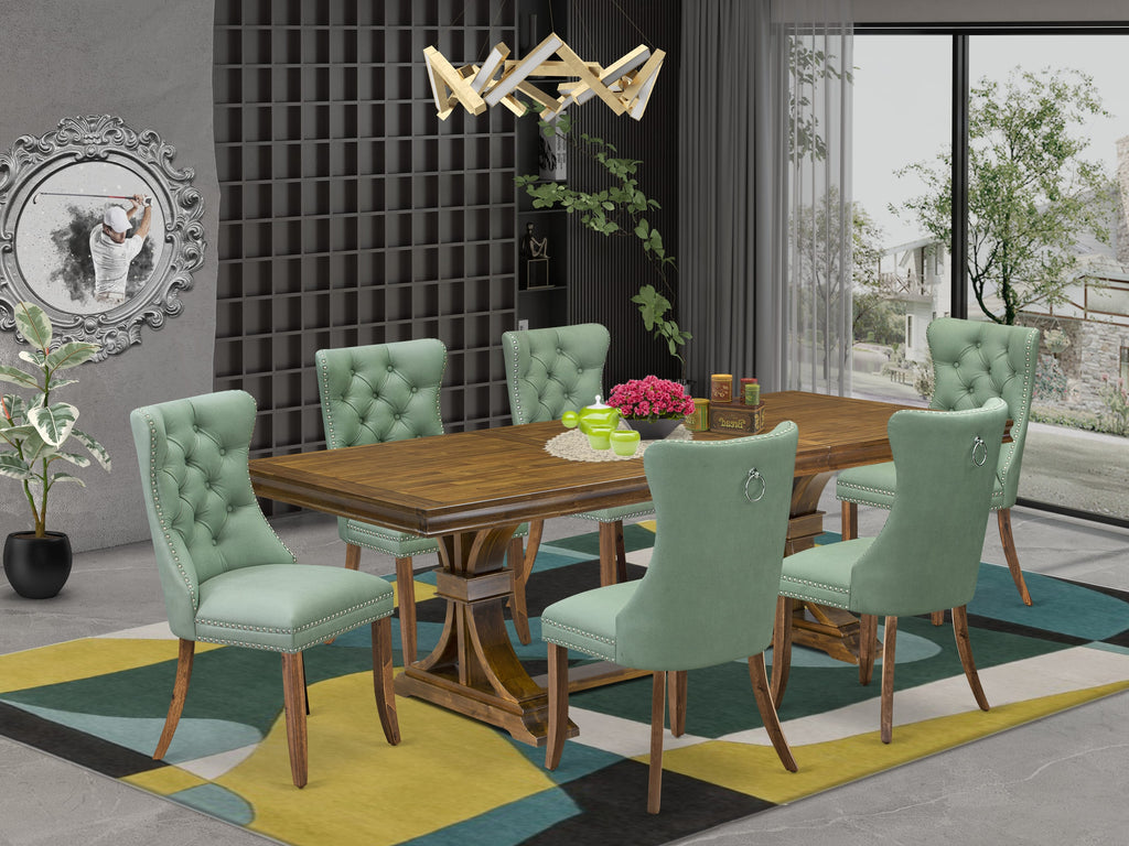 Luxe by East West Furniture LEDA7-AWA-22 7-piece Kitchen Table Set consists of a Dining Table and 6 Willow Green PU Leather Modern Dining Chairs with Button tufted Back - Antique Walnut Finish