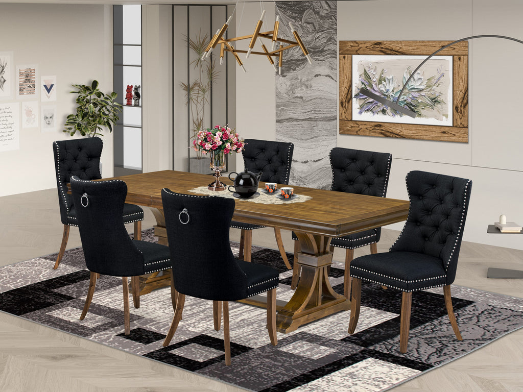 Luxe by East West Furniture LEDA7-AWA-24-7 Pieces Dining Set Contains a Rectangle Kitchen Table and 6 Black Linen fabric Modern Chairs, Antique Walnut