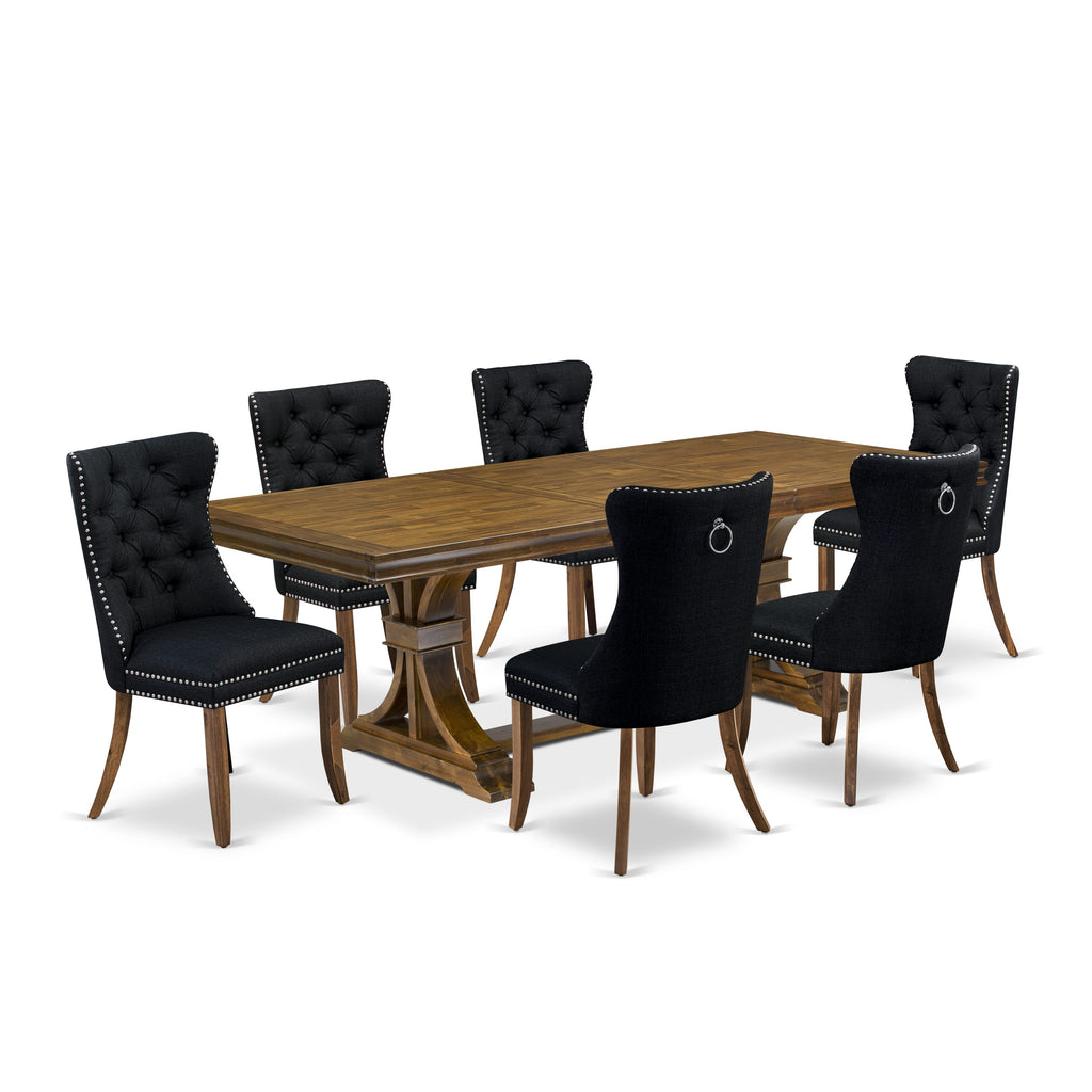 Luxe by East West Furniture LEDA7-AWA-24-7 Pieces Dining Set Contains a Rectangle Kitchen Table and 6 Black Linen fabric Modern Chairs, Antique Walnut