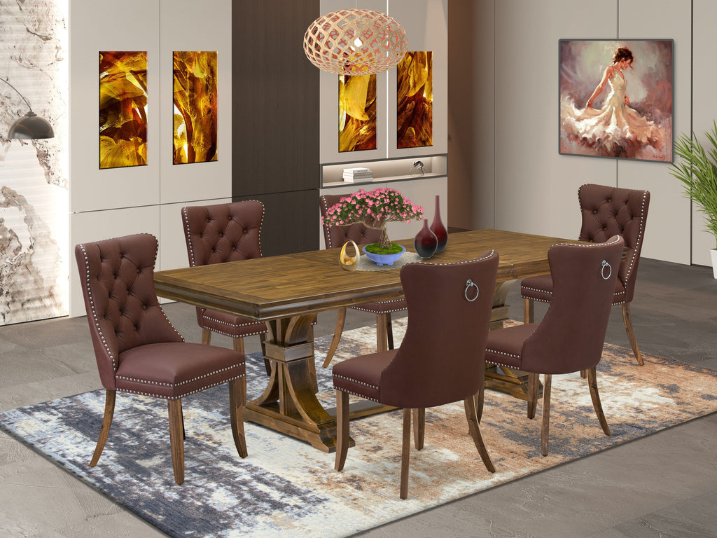 Luxe by East West Furniture LEDA7-AWA-26 7-piece Modern Dining Table Set includes a Kitchen Table and 6 Burgundy Faux Leather Dining Chairs with Button tufted Back - Antique Walnut Finish