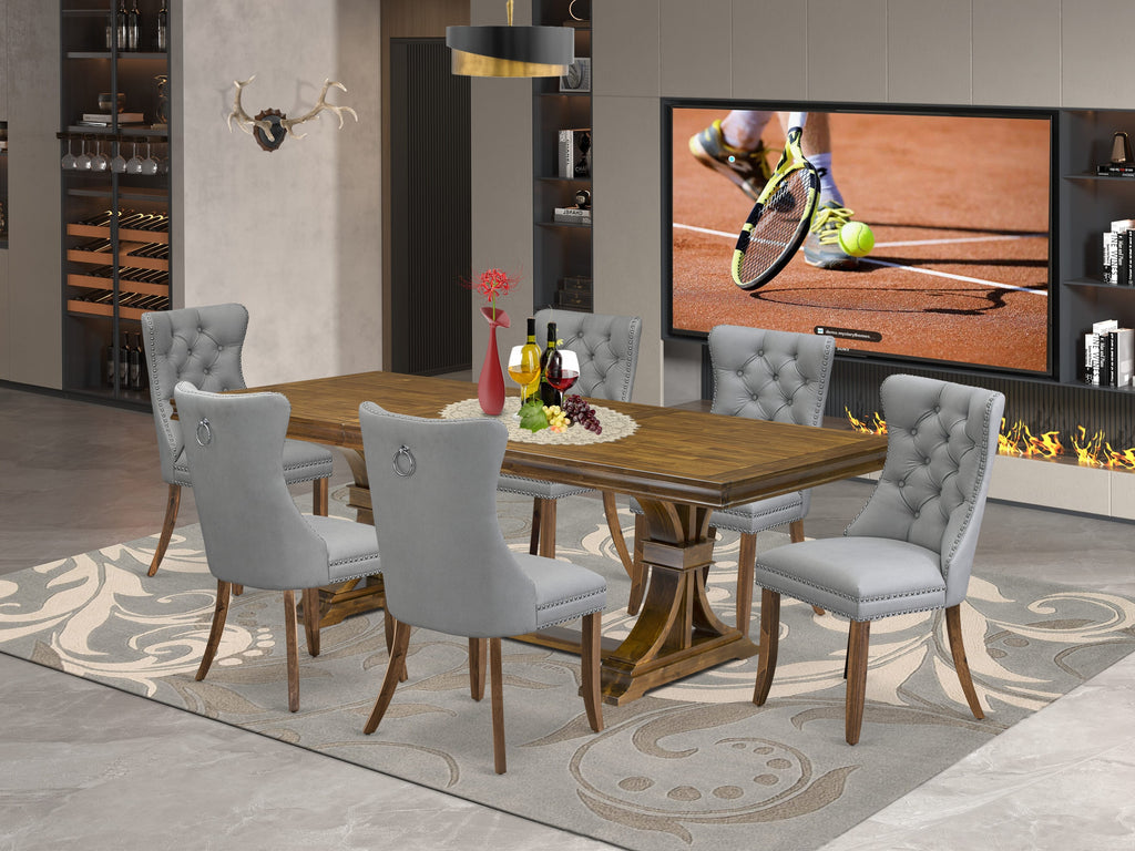 Luxe by East West Furniture LEDA7-AWA-27-7 Pieces Dining Set Contains a Rectangle Kitchen Table and 6 Light Gray Faux Leather Modern Chairs, Antique Walnut