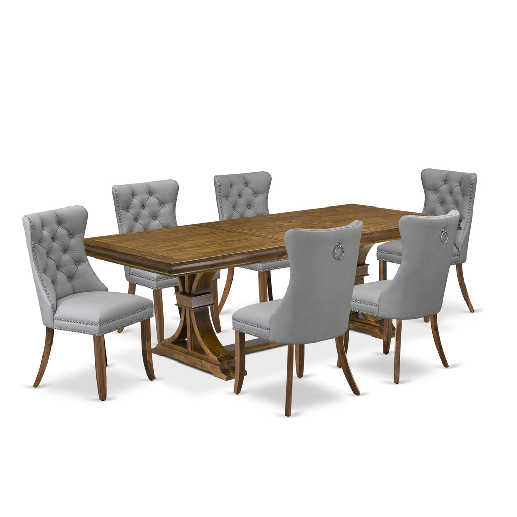 Luxe by East West Furniture LEDA7-AWA-27-7 Pieces Dining Set Contains a Rectangle Kitchen Table and 6 Light Gray Faux Leather Modern Chairs, Antique Walnut