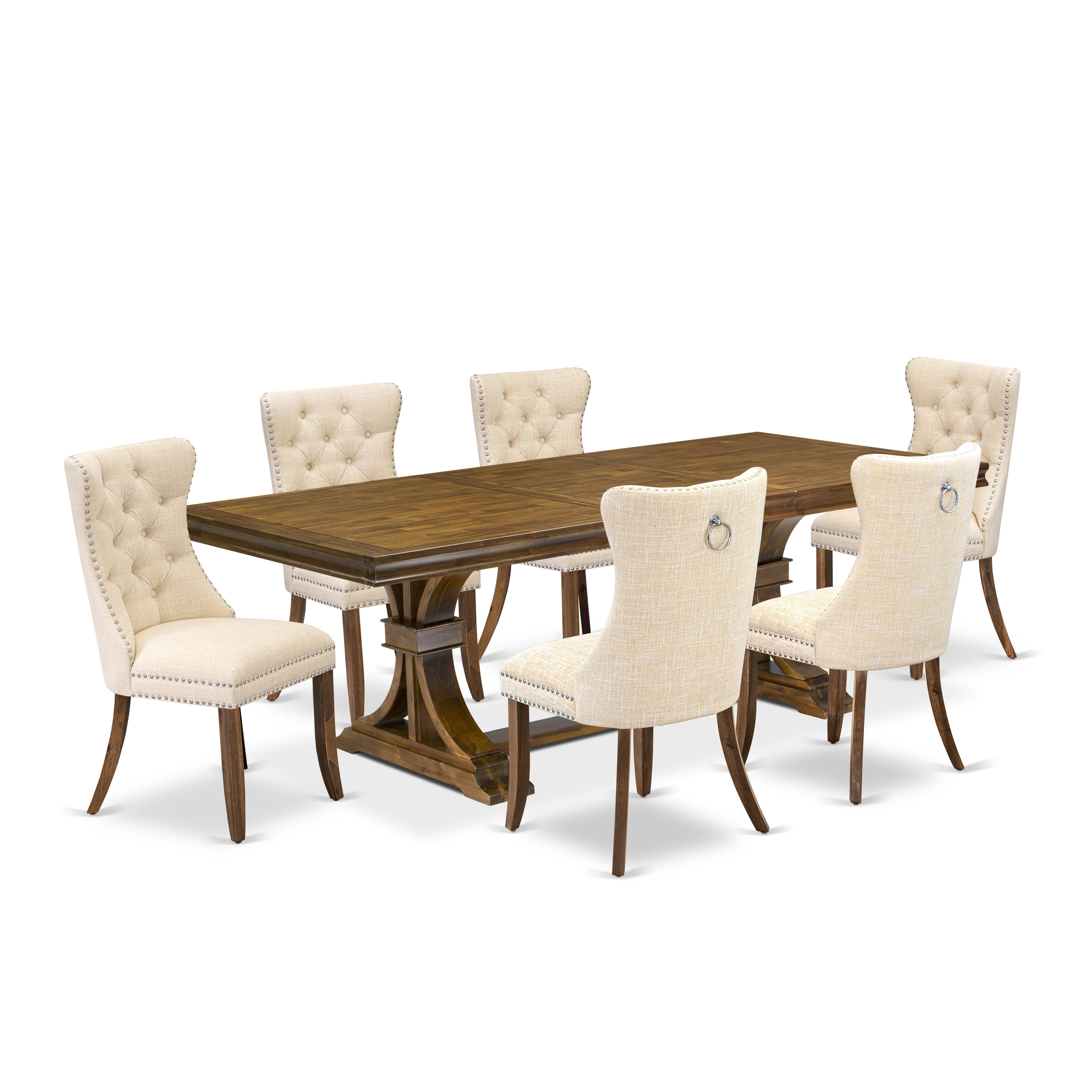 Luxe by East West Furniture LEDA7-AWA-32 7 Pieces Dining Set Contains a Rectangle Kitchen Table and 6 Light Beige Linen fabric Modern Chairs, Antique Walnut