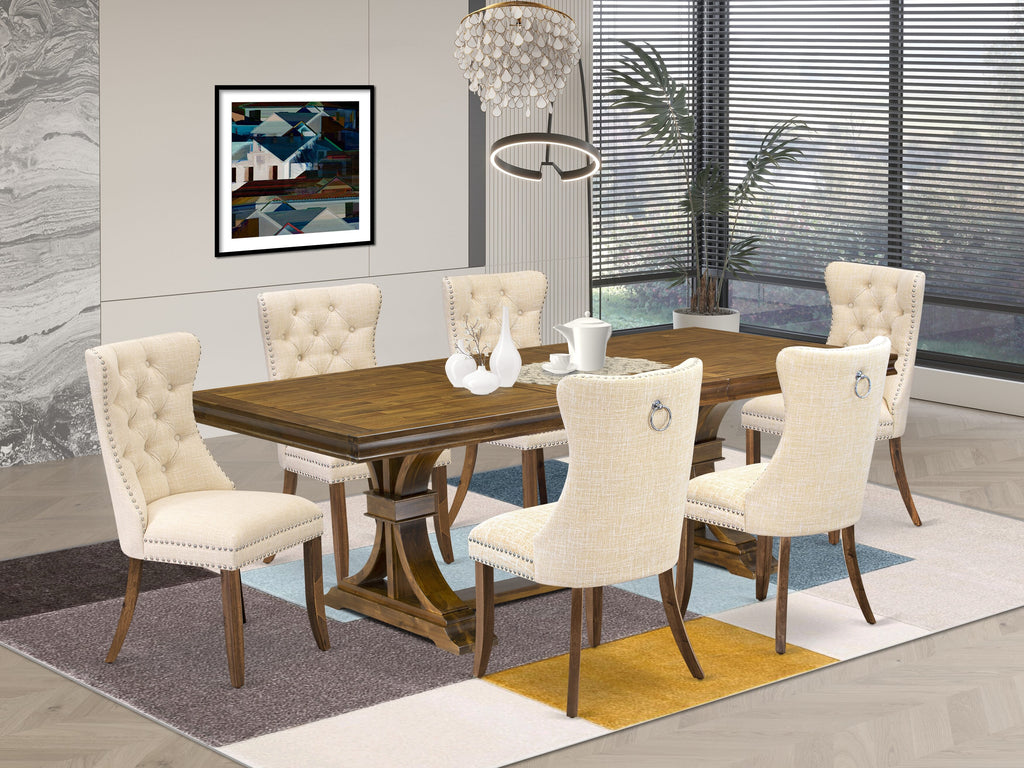 Luxe by East West Furniture LEDA7-AWA-32 7 Pieces Dining Set Contains a Rectangle Kitchen Table and 6 Light Beige Linen fabric Modern Chairs, Antique Walnut