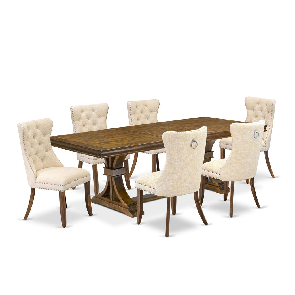 Luxe by East West Furniture LEDA7-AWA-32 7 Pieces Dining Set Contains a Rectangle Kitchen Table and 6 Light Beige Linen fabric Modern Chairs, Antique Walnut