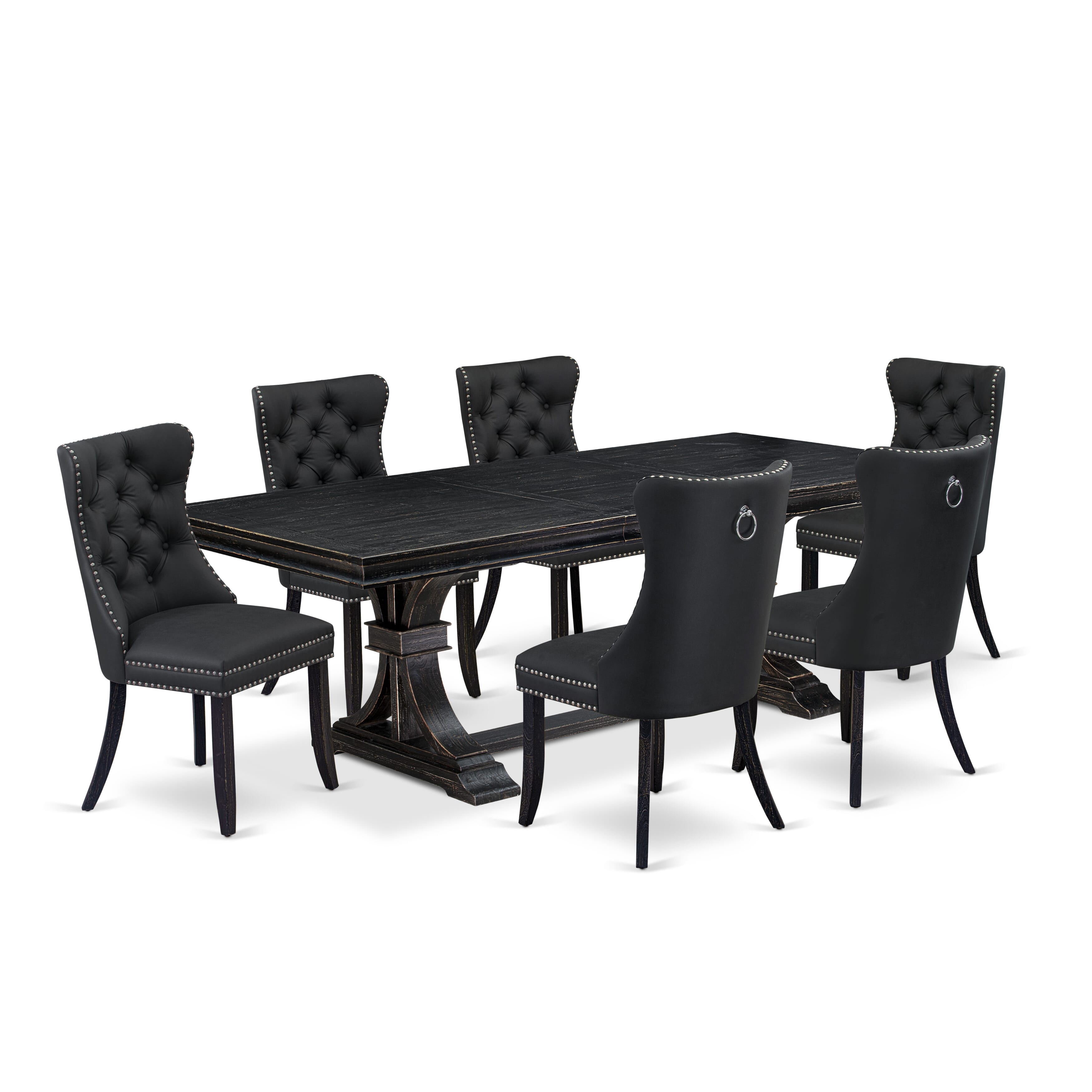Luxe by East West Furniture LEDA7-SBB-12-7 Pieces Dining Set Contains a Rectangle Kitchen Table and 6 Dark Gray Faux Leather Modern Chairs, Sand Blasting Black.