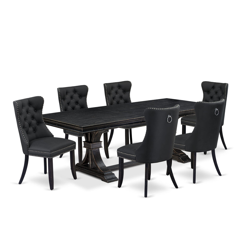 Luxe by East West Furniture LEDA7-SBB-12-7 Pieces Dining Set Contains a Rectangle Kitchen Table and 6 Dark Gray Faux Leather Modern Chairs, Sand Blasting Black*