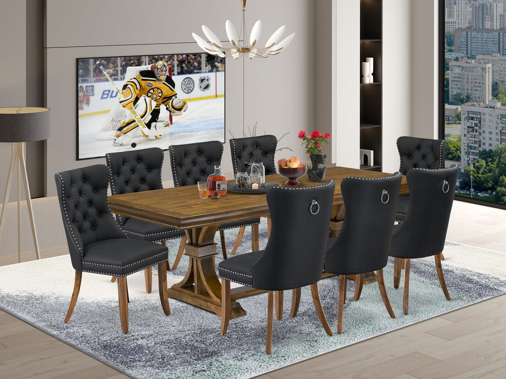 Luxe by East West Furniture LEDA9-AWA-12 9-piece Modern Dining Table Set consists of a Kitchen Table and 8 Dark Grey PU Leather Dinner Chairs with Button tufted Back - Antique Walnut Finish