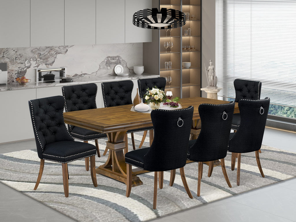 Luxe by East West Furniture LEDA9-AWA-24-9 Pieces Dining Table Set Includes a Rectangle Table and 8 Black Linen fabric Dining Chairs, Antique Walnut