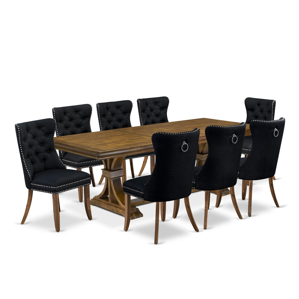 Luxe by East West Furniture LEDA9-AWA-24-9 Pieces Dining Table Set Includes a Rectangle Table and 8 Black Linen fabric Dining Chairs, Antique Walnut