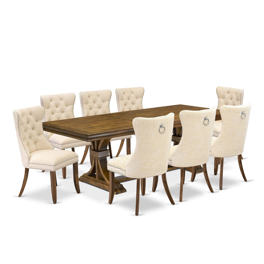 Luxe by East West Furniture LEDA9-AWA-32 9 Pieces Dining Table Set Includes a Rectangle Table and 8 Light Beige Linen fabric Dining Chairs, Antique Walnut