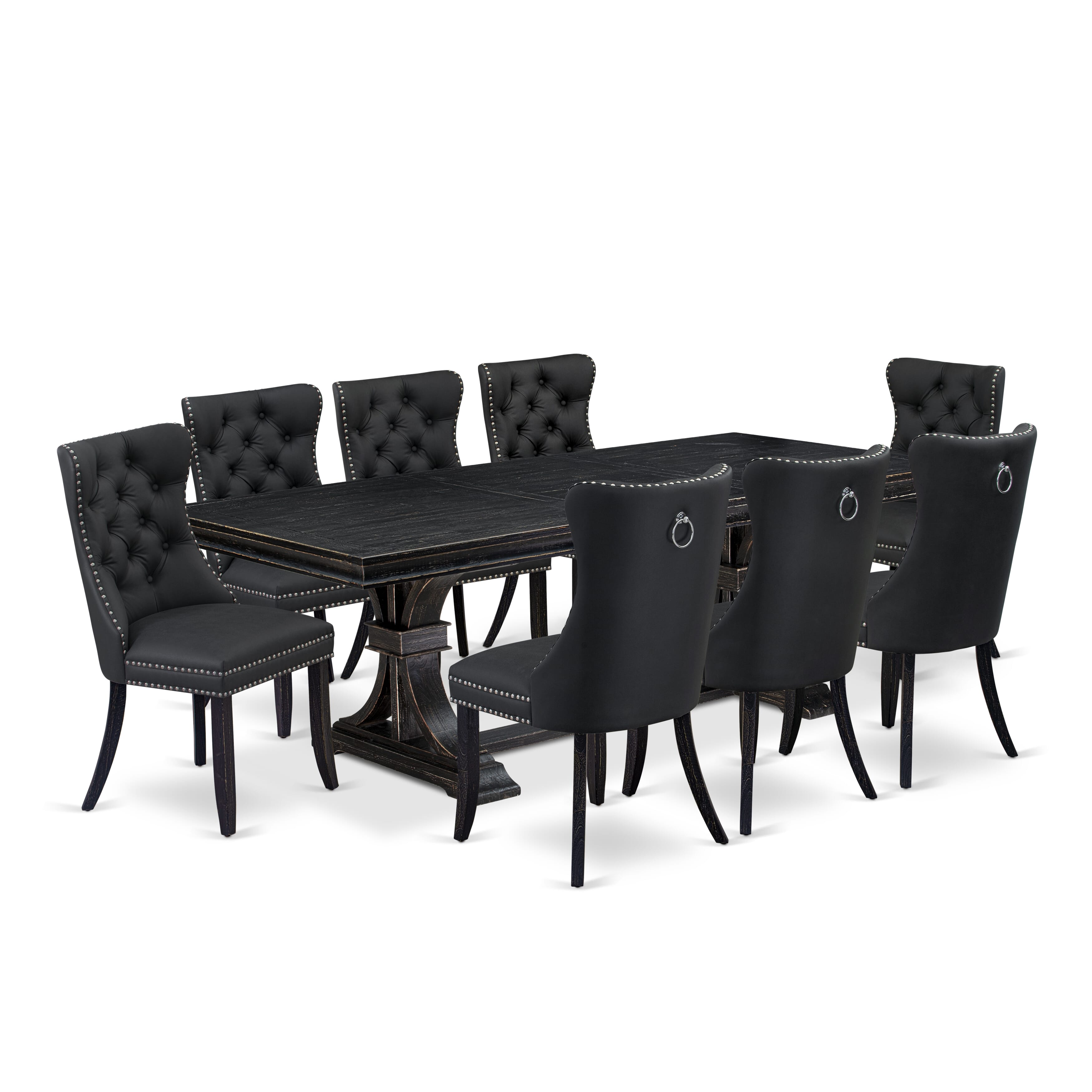 Luxe by East West Furniture LEDA9-SBB-12 9 Pieces Dining Table Set Includes a Rectangle Table and 8 Dark Gray Faux Leather Dining Chairs, Sand Blasting Black
