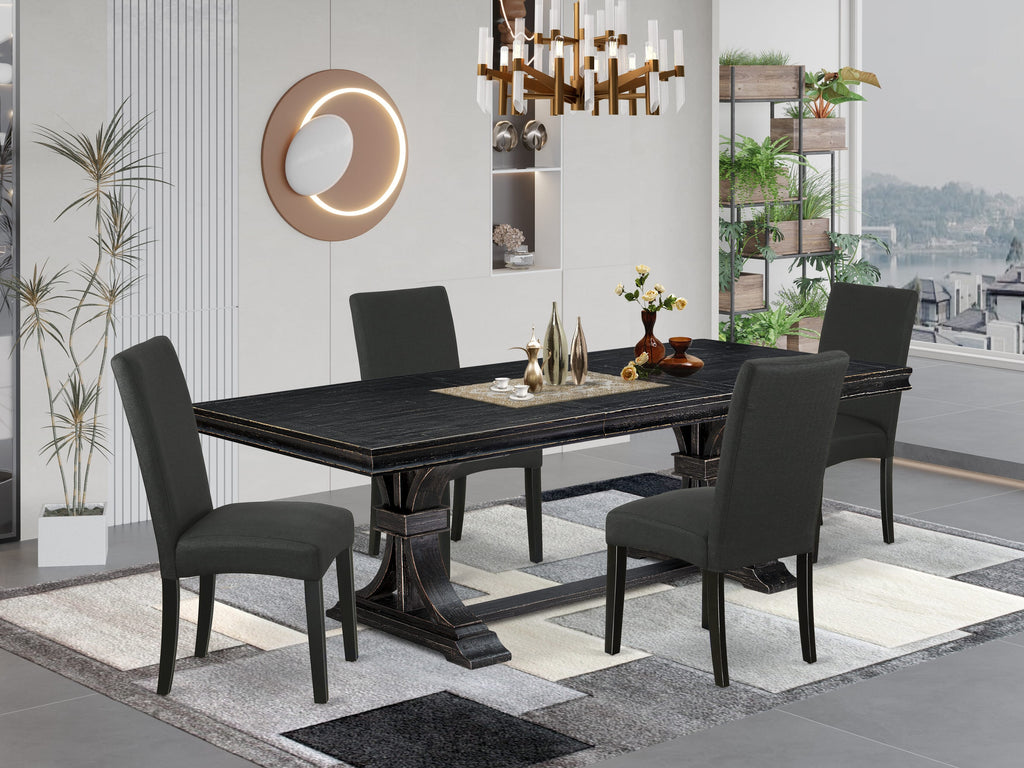 Luxe by East West Furniture LEDR5-SBB-24 - 5-piece modern dining set consists of a breakfast table and 4 Black Linen Fabric kitchen chairs with Padded Chair Back - Sand Blasting Black Finish.