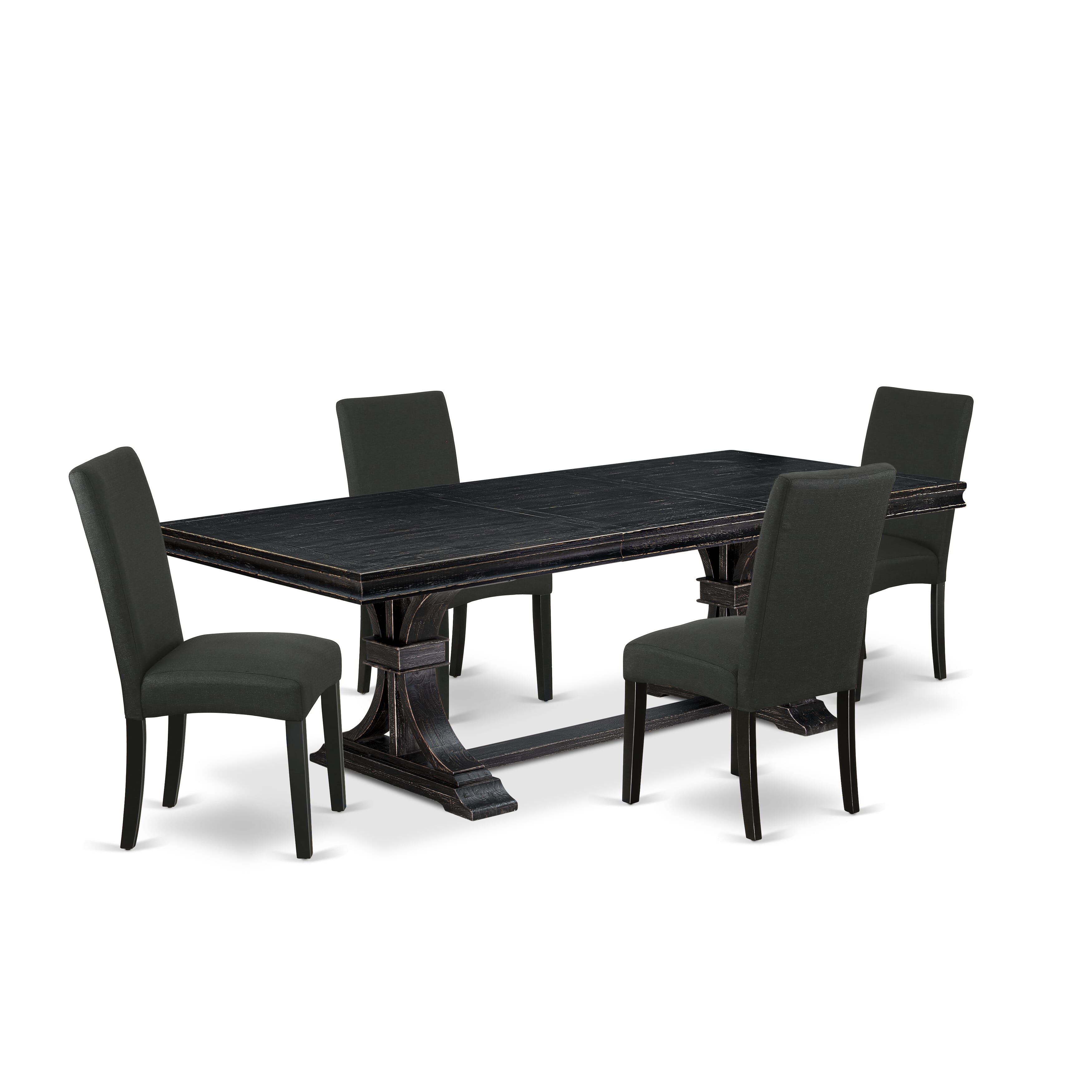 Luxe by East West Furniture LEDR5-SBB-24 - 5-piece modern dining set consists of a breakfast table and 4 Black Linen Fabric kitchen chairs with Padded Chair Back - Sand Blasting Black Finish.