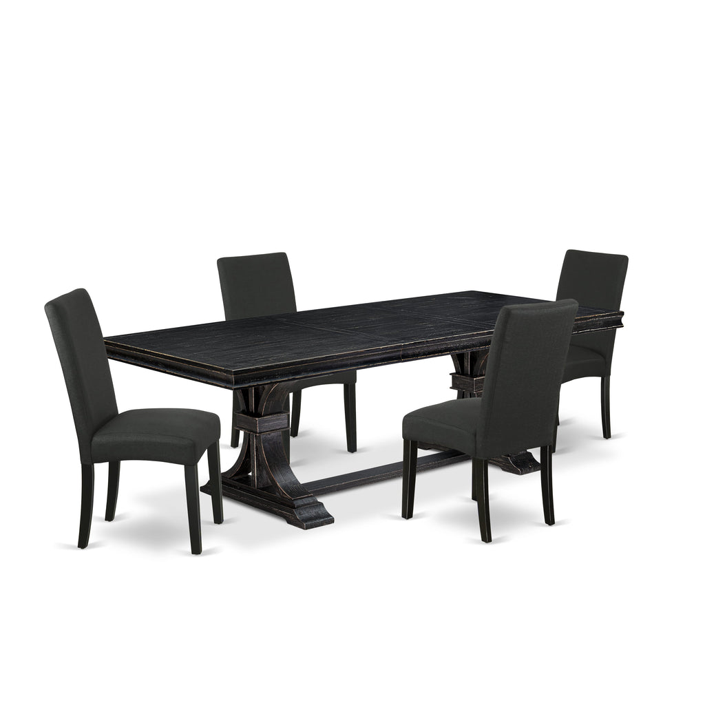 Luxe by East West Furniture LEDR5-SBB-24 - 5-piece modern dining set consists of a breakfast table and 4 Black Linen Fabric kitchen chairs with Padded Chair Back - Sand Blasting Black Finish.