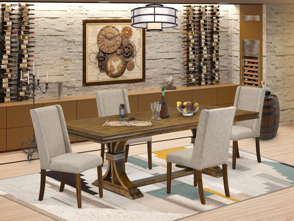 Luxe by East West Furniture LEFL5-AWA-04 - 5-piece kitchen dining set includes a breakfast table and 4 Light Tan Linen Fabric kitchen chairs with Padded Chair Back - Antique Walnut Finish.
