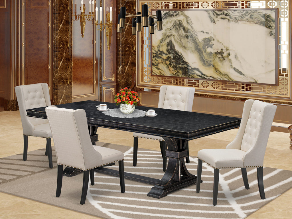 Luxe by East West Furniture LEFO5-SBB-01 - 5-piece kitchen table set includes a dinner table and 4 Cream Linen Fabric dining chairs with Button Tufted Chair Back - Sand Blasting Black.