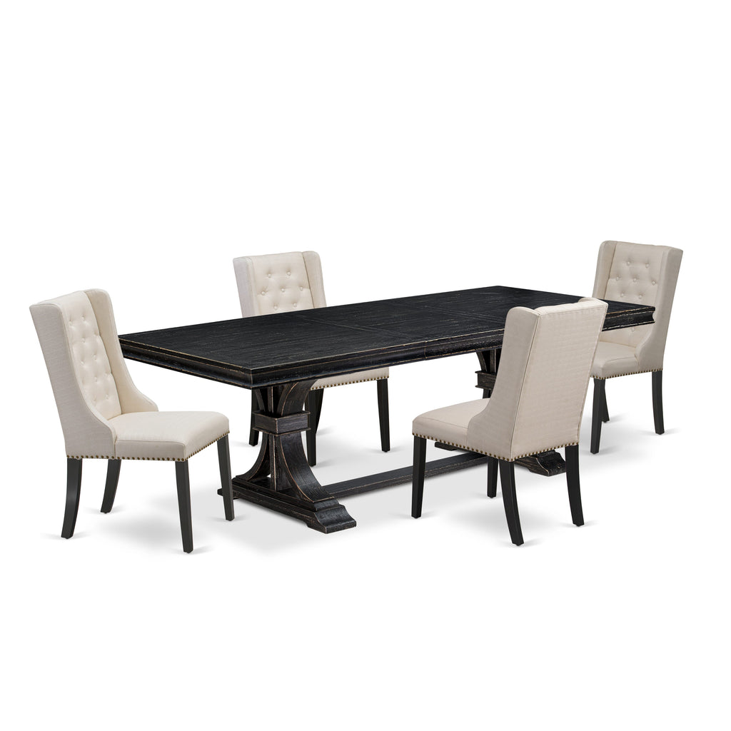 Luxe by East West Furniture LEFO5-SBB-01 - 5-piece kitchen table set includes a dinner table and 4 Cream Linen Fabric dining chairs with Button Tufted Chair Back - Sand Blasting Black.