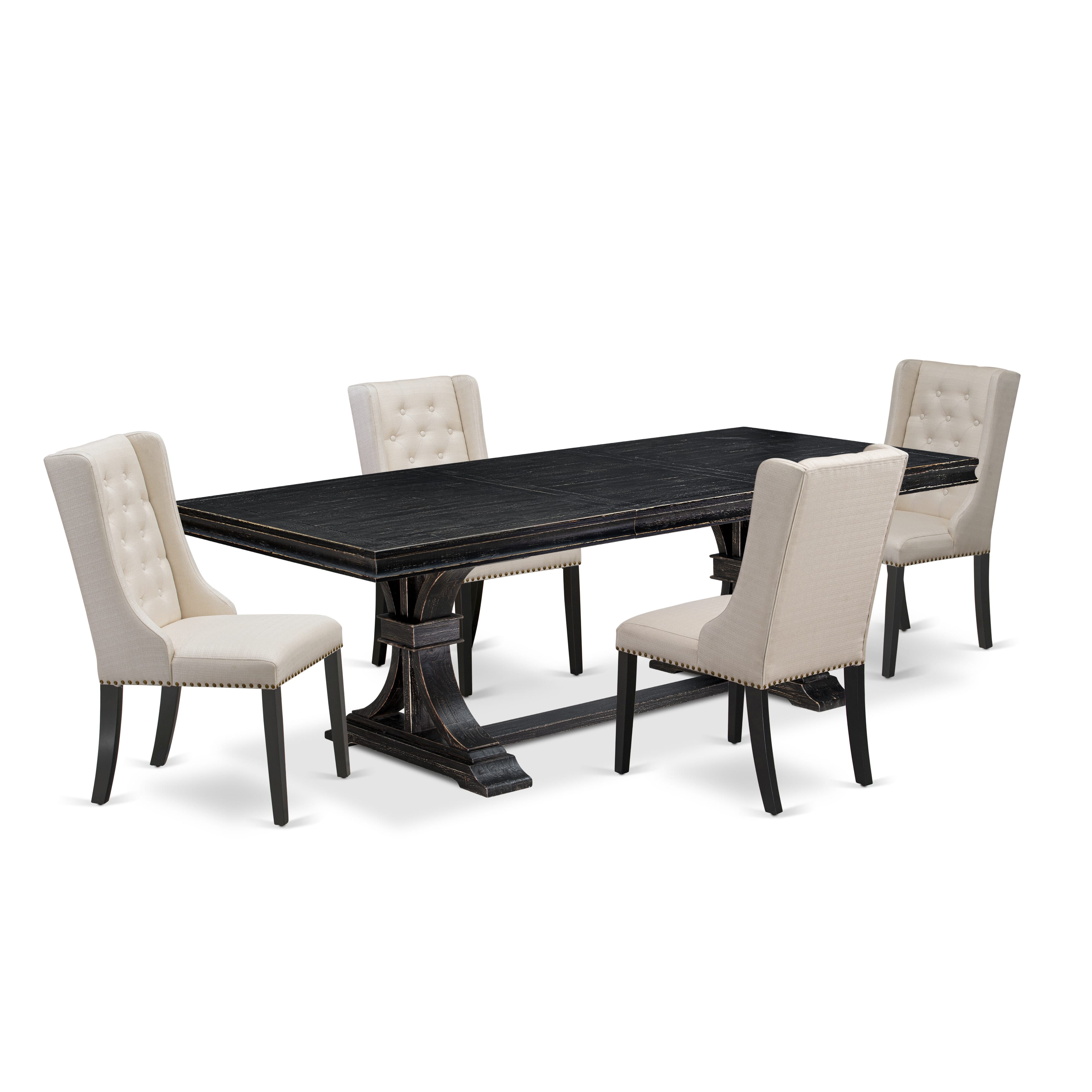 Luxe by East West Furniture LEFO5-SBB-01 - 5-piece kitchen table set includes a dinner table and 4 Cream Linen Fabric dining chairs with Button Tufted Chair Back - Sand Blasting Black.
