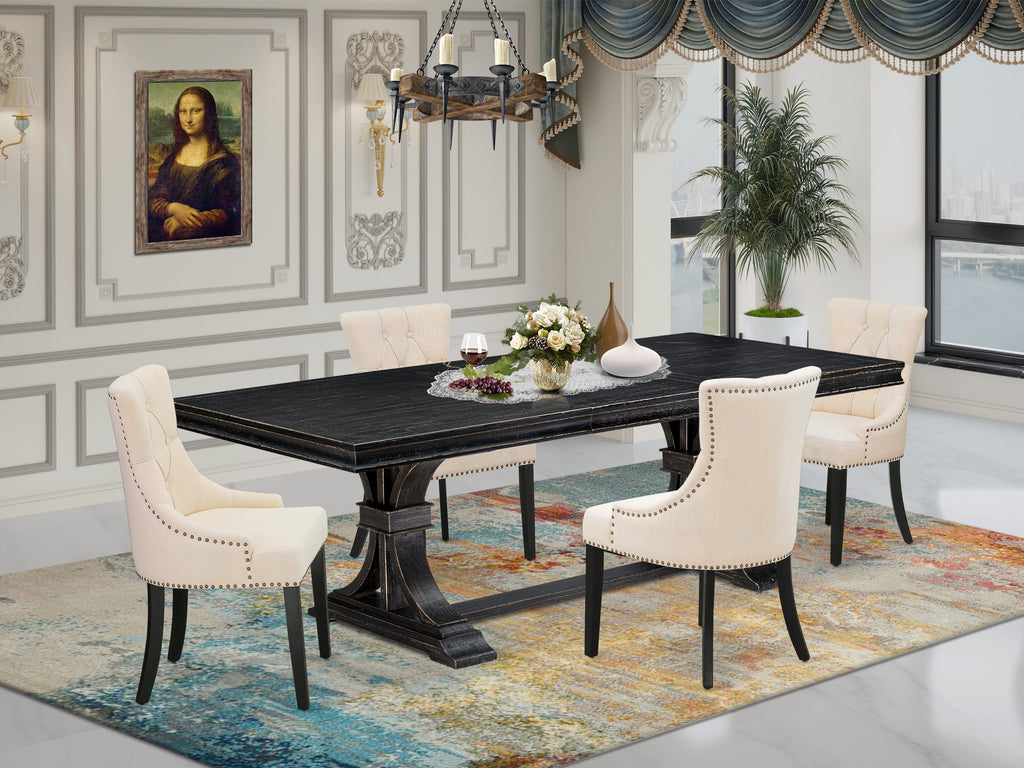 Luxe by East West Furniture LEFR5-SBB-02 - 5-piece kitchen set includes a kitchen table and 4 Light Beige Linen Fabric parson chairs & black legs with Button Tufted Back - Sand Blasting Black finish.