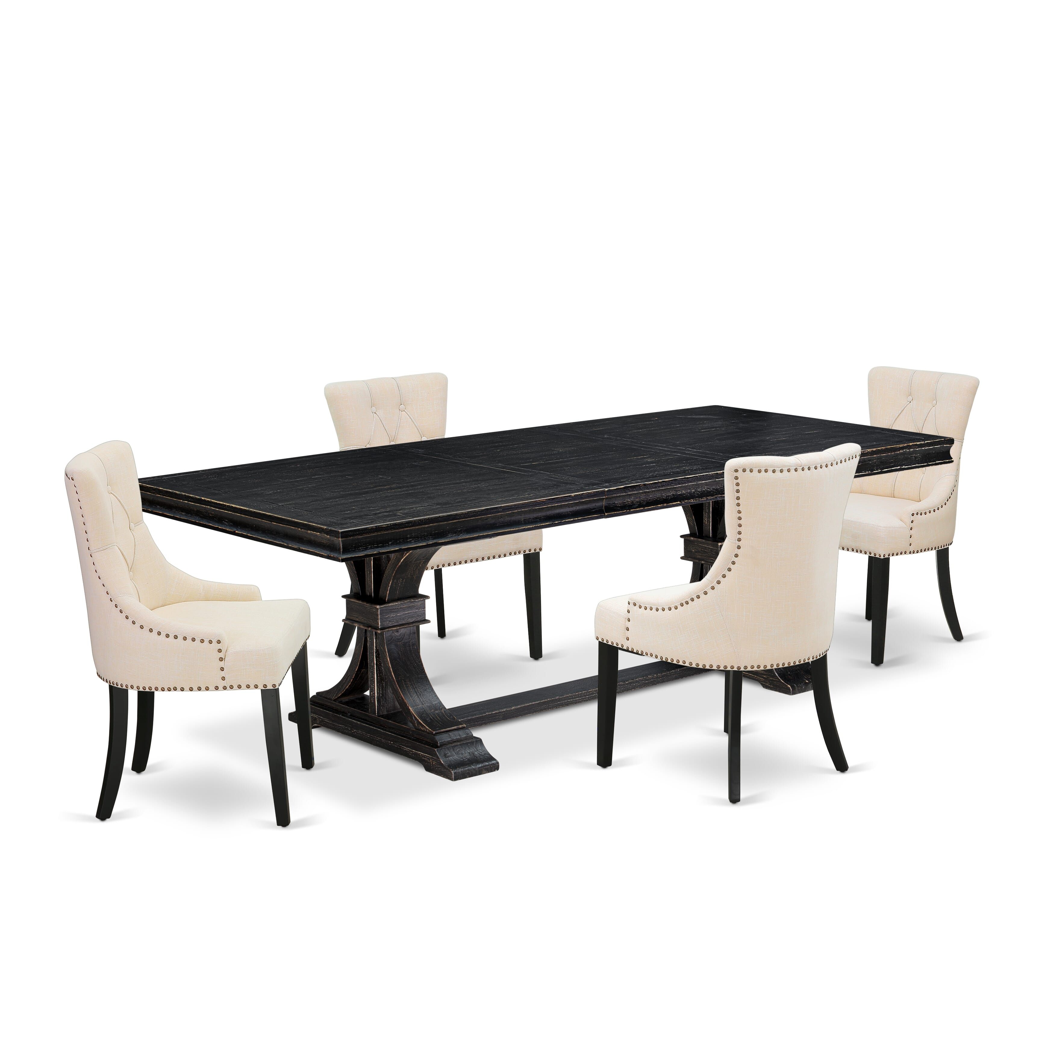 Luxe by East West Furniture LEFR5-SBB-02 - 5-piece kitchen set includes a kitchen table and 4 Light Beige Linen Fabric parson chairs & black legs with Button Tufted Back - Sand Blasting Black finish.