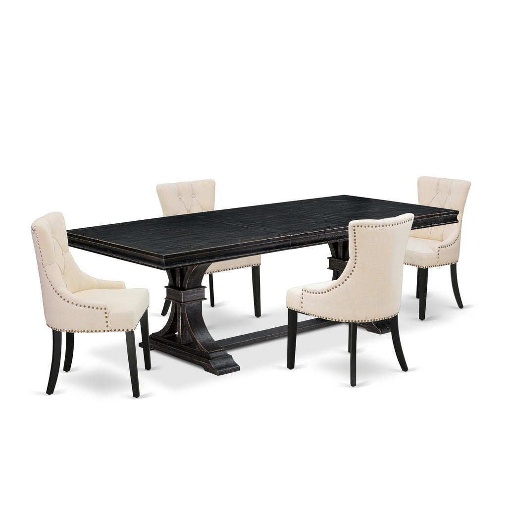 Luxe by East West Furniture LEFR5-SBB-02 - 5-piece kitchen set includes a kitchen table and 4 Light Beige Linen Fabric parson chairs & black legs with Button Tufted Back - Sand Blasting Black finish.