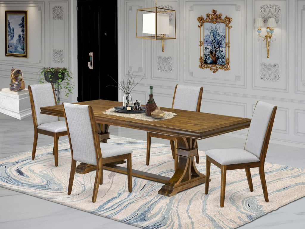 Luxe by East West Furniture LELA5-AWA-05 5 Pieces Dining Room set includes a Rectangular Dining Room Table and 4 Grey Linen Fabric Kitchen Chairs, Antique Walnut finish