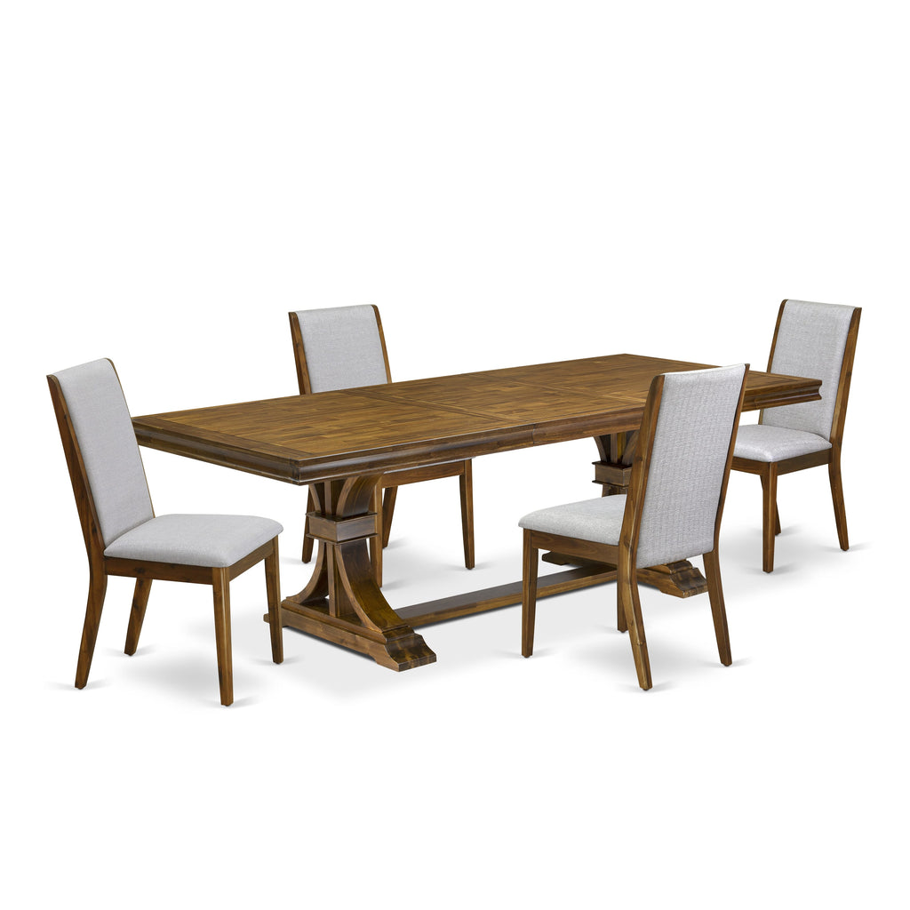 Luxe by East West Furniture LELA5-AWA-05 5 Pieces Dining Room set includes a Rectangular Dining Room Table and 4 Grey Linen Fabric Kitchen Chairs, Antique Walnut finish