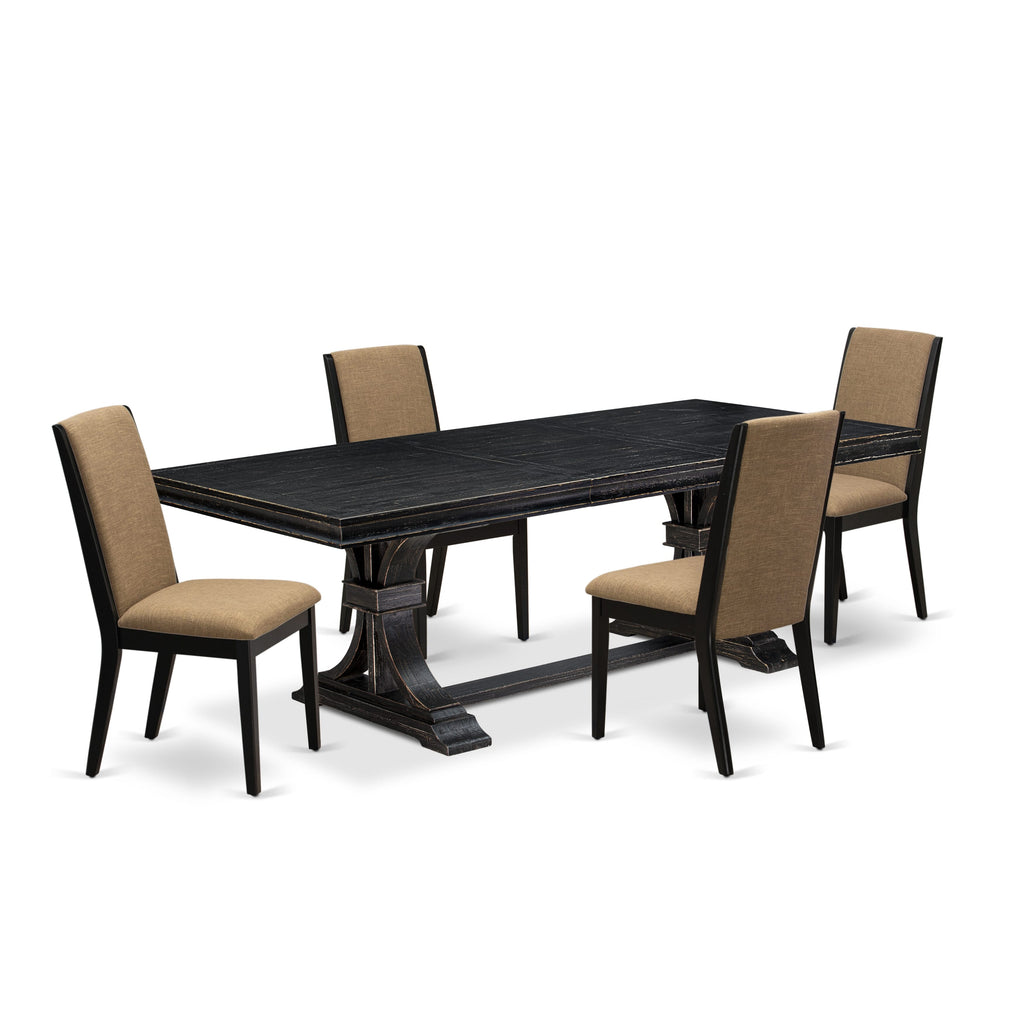 Luxe by East West Furniture LELA5-SBB-47 - 5-piece kitchen set includes in a dining table & 4 Light Sable Linen Fabric dining chairs & black legs with Upholstered Back - Sand Blasting Black finish.