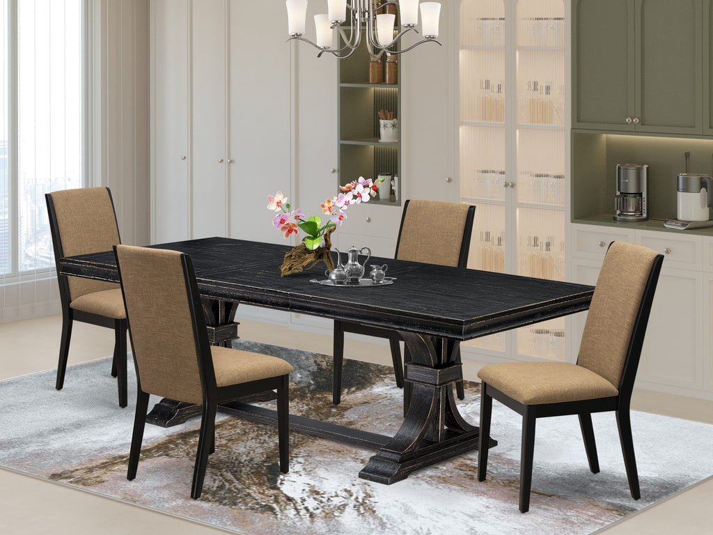 Luxe by East West Furniture LELA5-SBB-47 - 5-piece kitchen set includes in a dining table & 4 Light Sable Linen Fabric dining chairs & black legs with Upholstered Back - Sand Blasting Black finish.