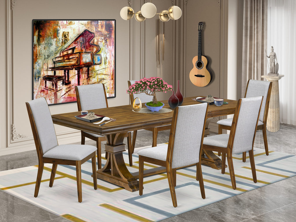 Luxe by East West Furniture LELA7-AWA-05 7 Pieces Kitchen table set consists of a Rectangular Dining Table and 6 Grey Linen Fabric Modern Dining Chairs, Antique Walnut finish