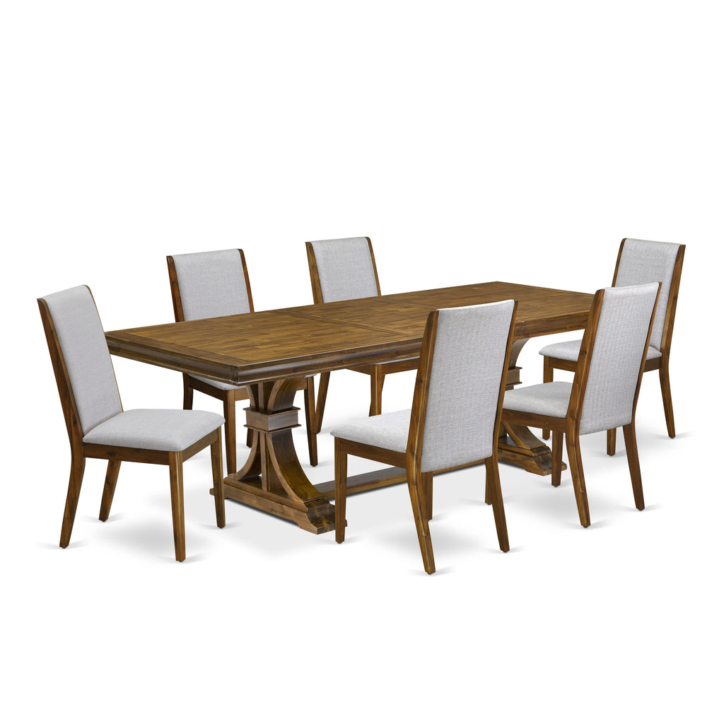 Luxe by East West Furniture LELA7-AWA-05 7 Pieces Kitchen table set consists of a Rectangular Dining Table and 6 Grey Linen Fabric Modern Dining Chairs, Antique Walnut finish