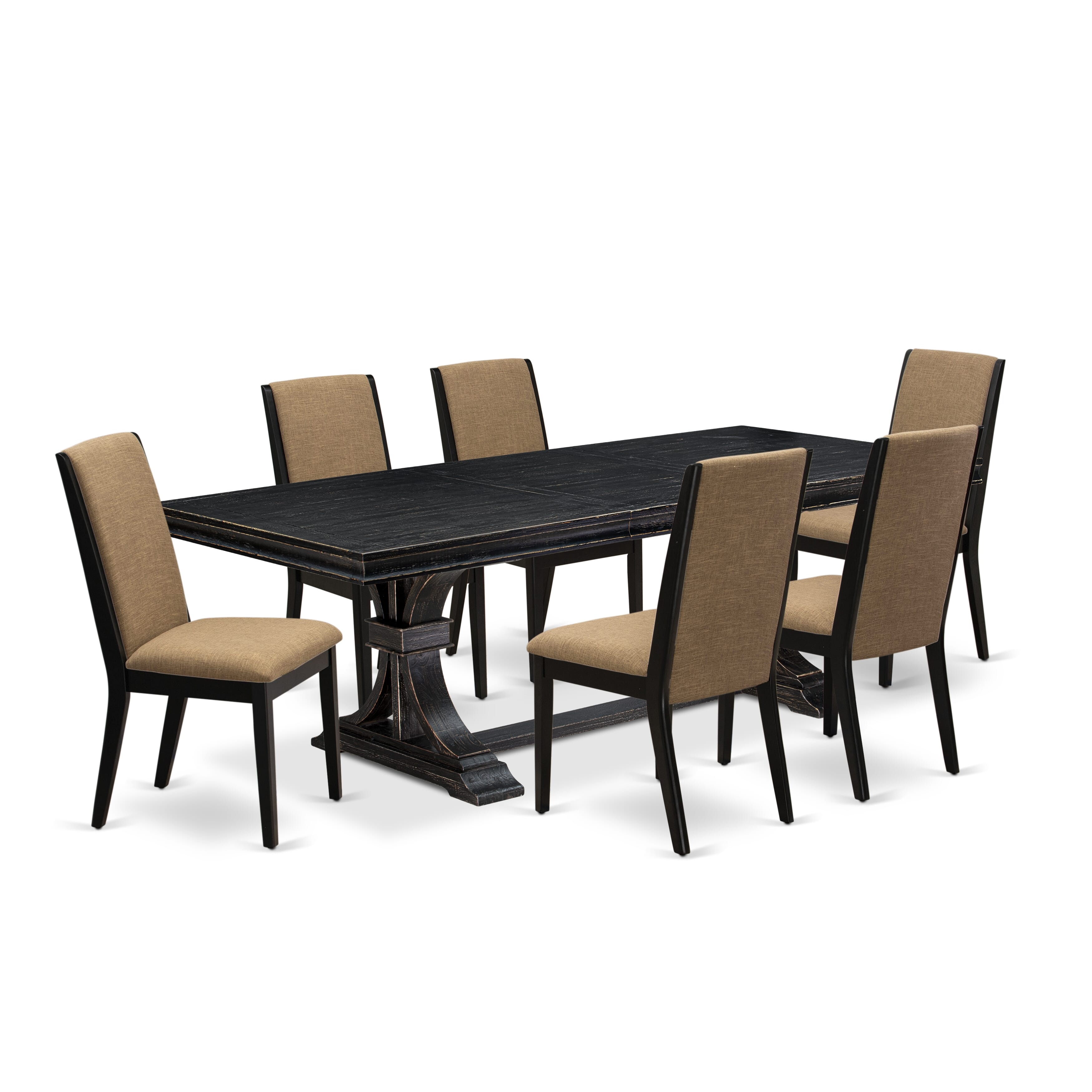 Luxe by East West Furniture LELA7-SBB-47 - 7-piece dining set consists of a wooden table 6 Light Sable Linen Fabric dining chairs & black legs with Upholstered Back - Sand Blasting Black finish.