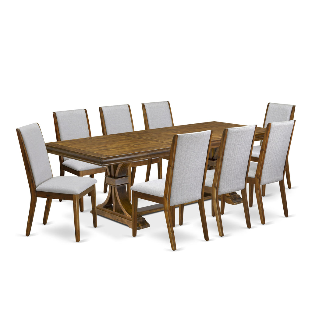 Luxe by East West Furniture LELA9-AWA-05 9 Pieces Dining table set includes a Rectangular Kitchen Table and 8 Grey Linen Fabric Dining Room Chairs, Antique Walnut finish
