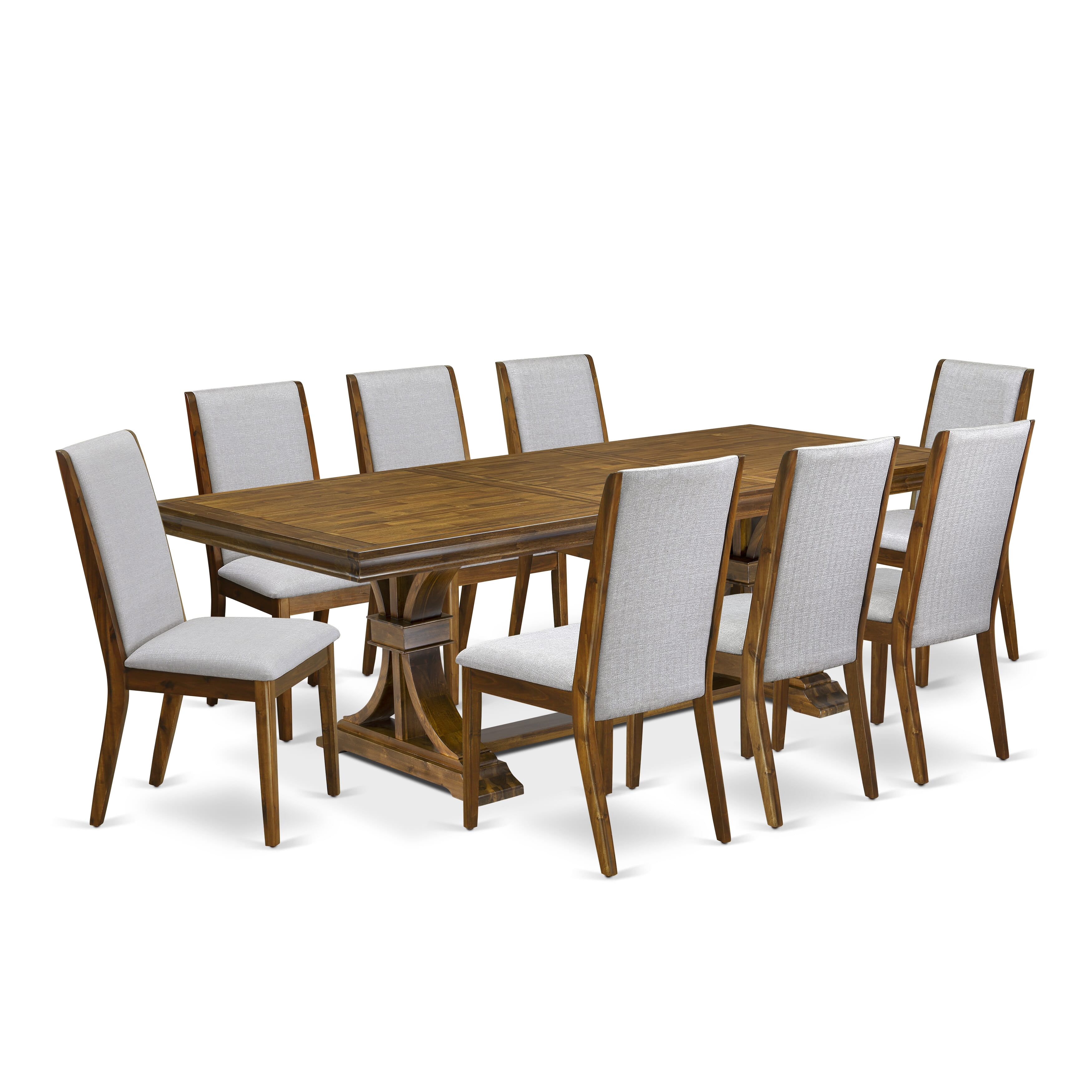 Luxe by East West Furniture LELA9-AWA-05 9 Pieces Dining table set includes a Rectangular Kitchen Table and 8 Grey Linen Fabric Dining Room Chairs, Antique Walnut finish