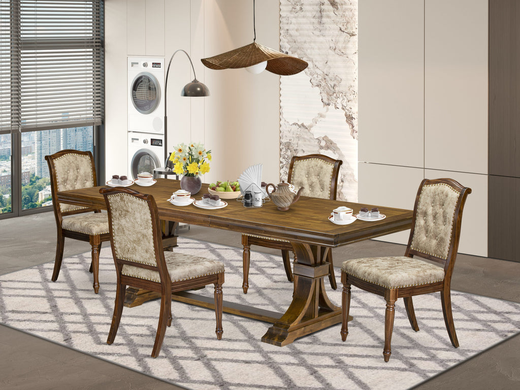 Luxe by East West Furniture LEMA5-AWA-36 5 Pieces Dining Room set includes a Rectangular Modern Dining Table and 4 Light Beige PU Leather Kitchen Chairs, Antique Walnut finish