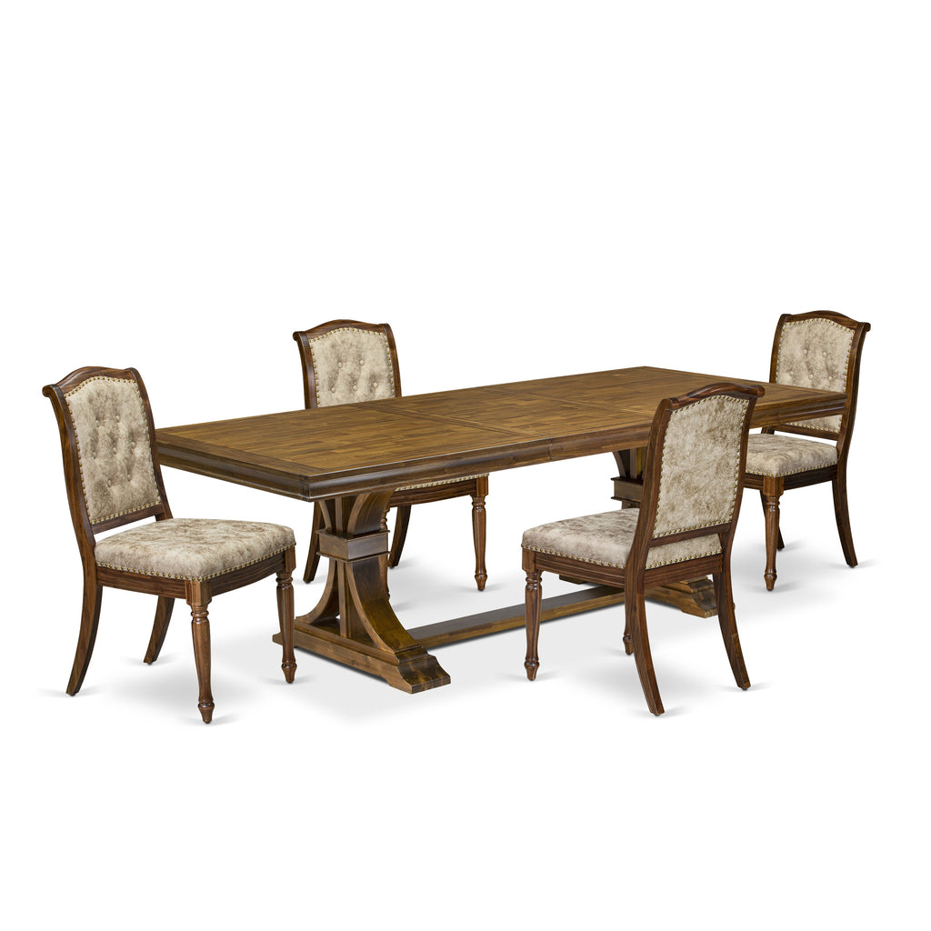Luxe by East West Furniture LEMA5-AWA-36 5 Pieces Dining Room set includes a Rectangular Modern Dining Table and 4 Light Beige PU Leather Kitchen Chairs, Antique Walnut finish