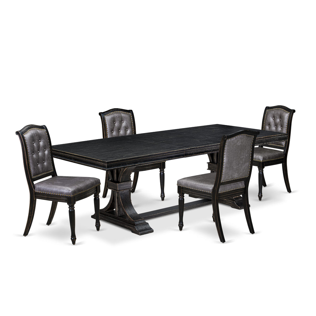 Luxe by East West Furniture - LEMA5-SBB-34 - 5-piece Modern Dining Set consists of a Dining Table and 4 Dark Grey PU Leather Dining Chairs with Button Tufted Back - Sand Blasting Black Finish