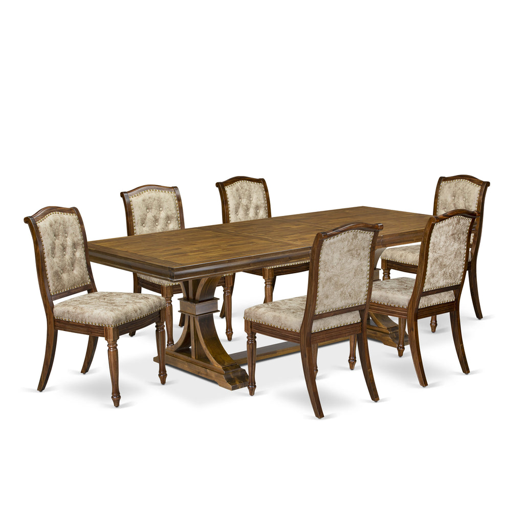 Luxe by East West Furniture LEMA7-AWA-36 7 Pieces Dining Room set consists of a Rectangular Modern Dining Table and 6 Light Beige PU Leather Kitchen Chairs, Antique Walnut finish