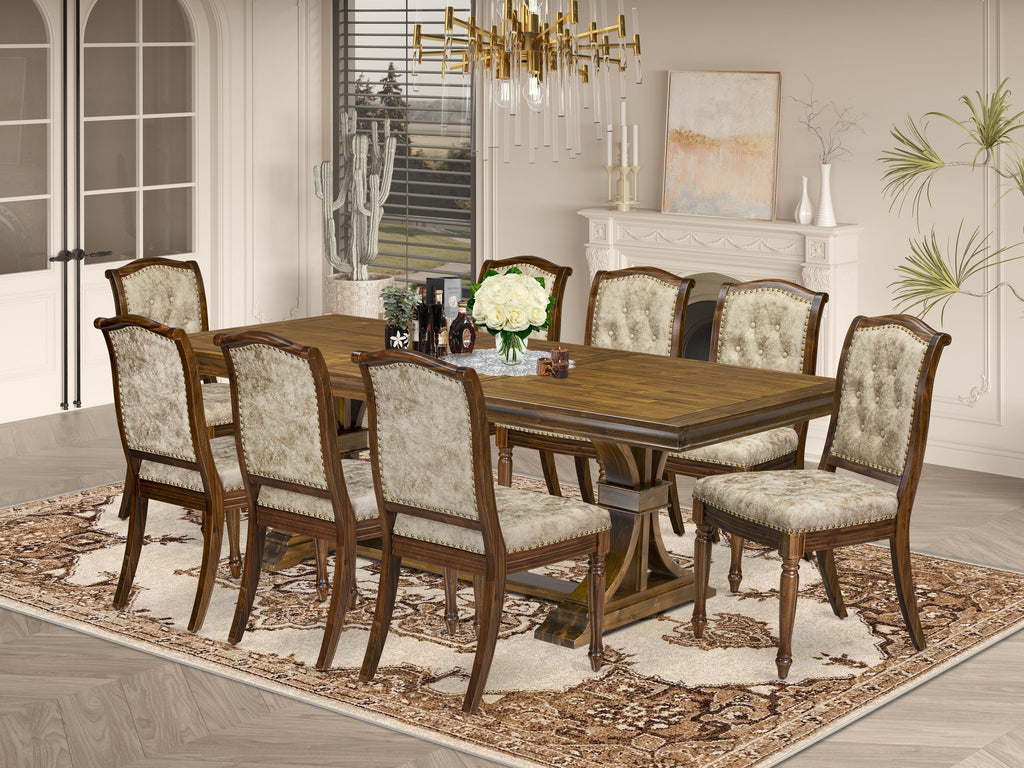 Luxe by East West Furniture LEMA9-AWA-36 9 Pieces Kitchen table set includes a Rectangular Dining Table and 8 Light Beige PU Leather Dining Chairs, Antique Walnut finish