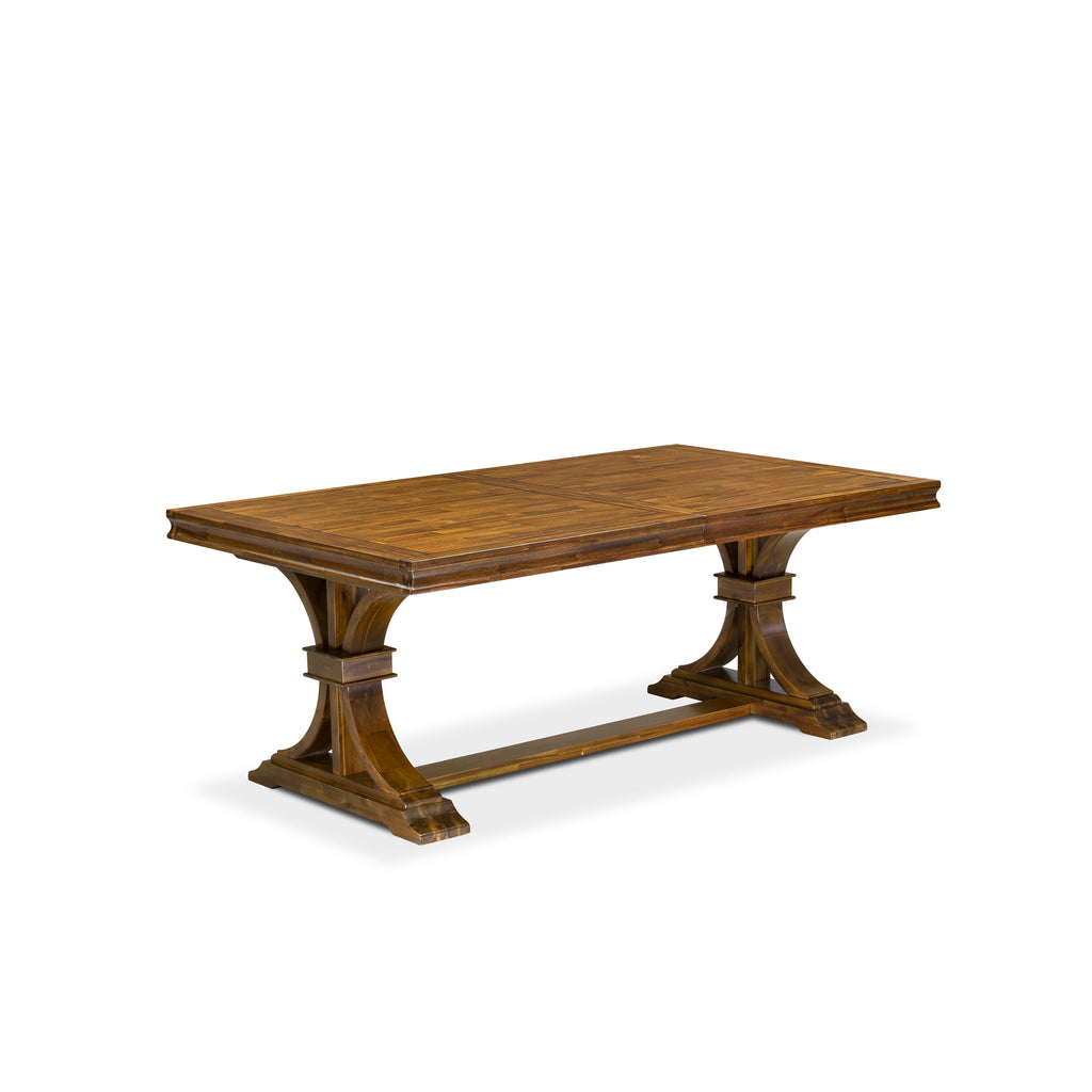 Luxe by East West Furniture LEVE9-AWA-24 9-piece Dining Table Set includes a Dining Table and 8 Black Linen Fabric Dining room Chairs with Button tufted Back - Antique Walnut Finish