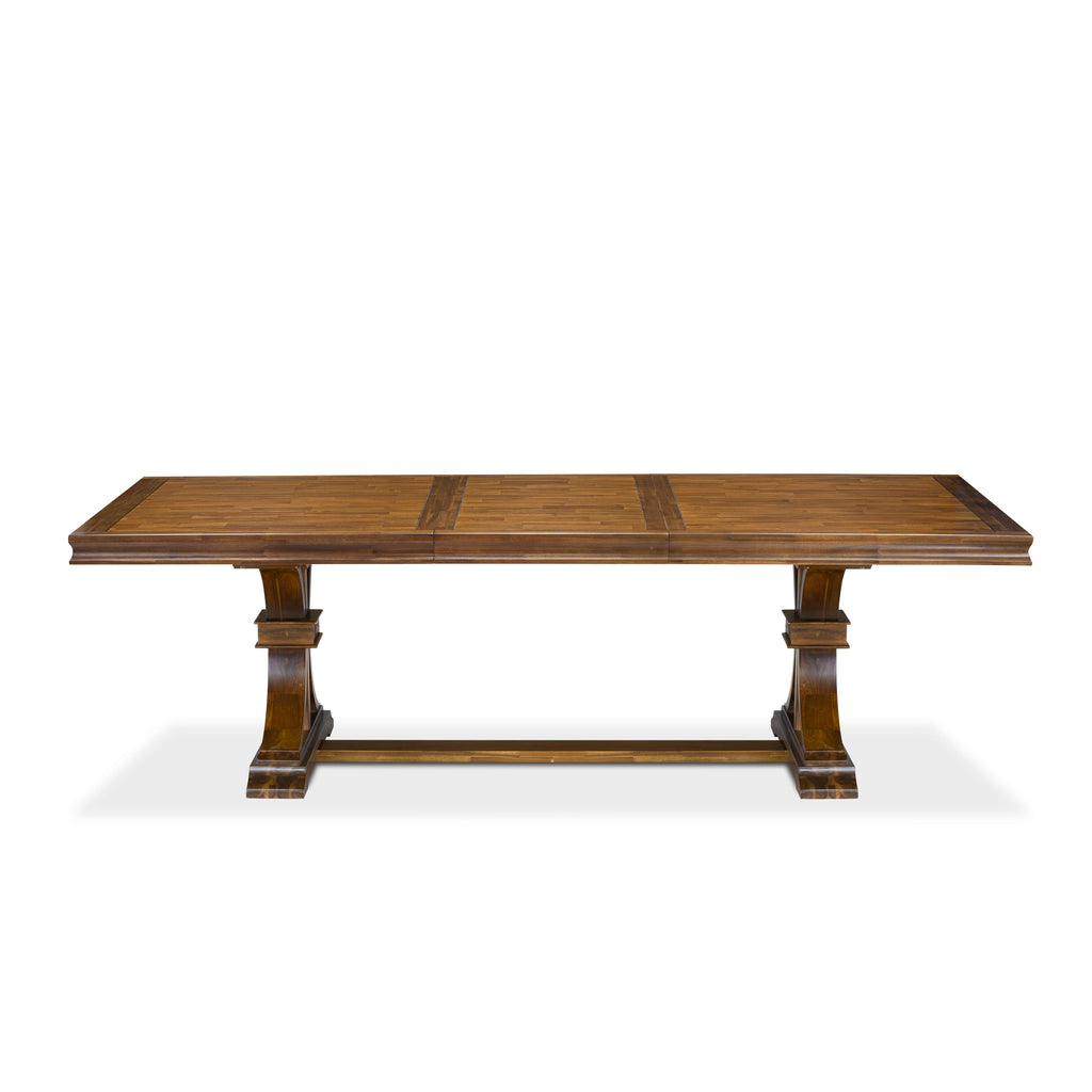 Luxe by East West Furniture - LESI9-AWA-04 - 9-pc Modern Dining Set consists of a Dining Table and 8 Light Tan Linen Fabric Mid Century Dining Chairs with Button Tufted Back - Antique Walnut Finish
